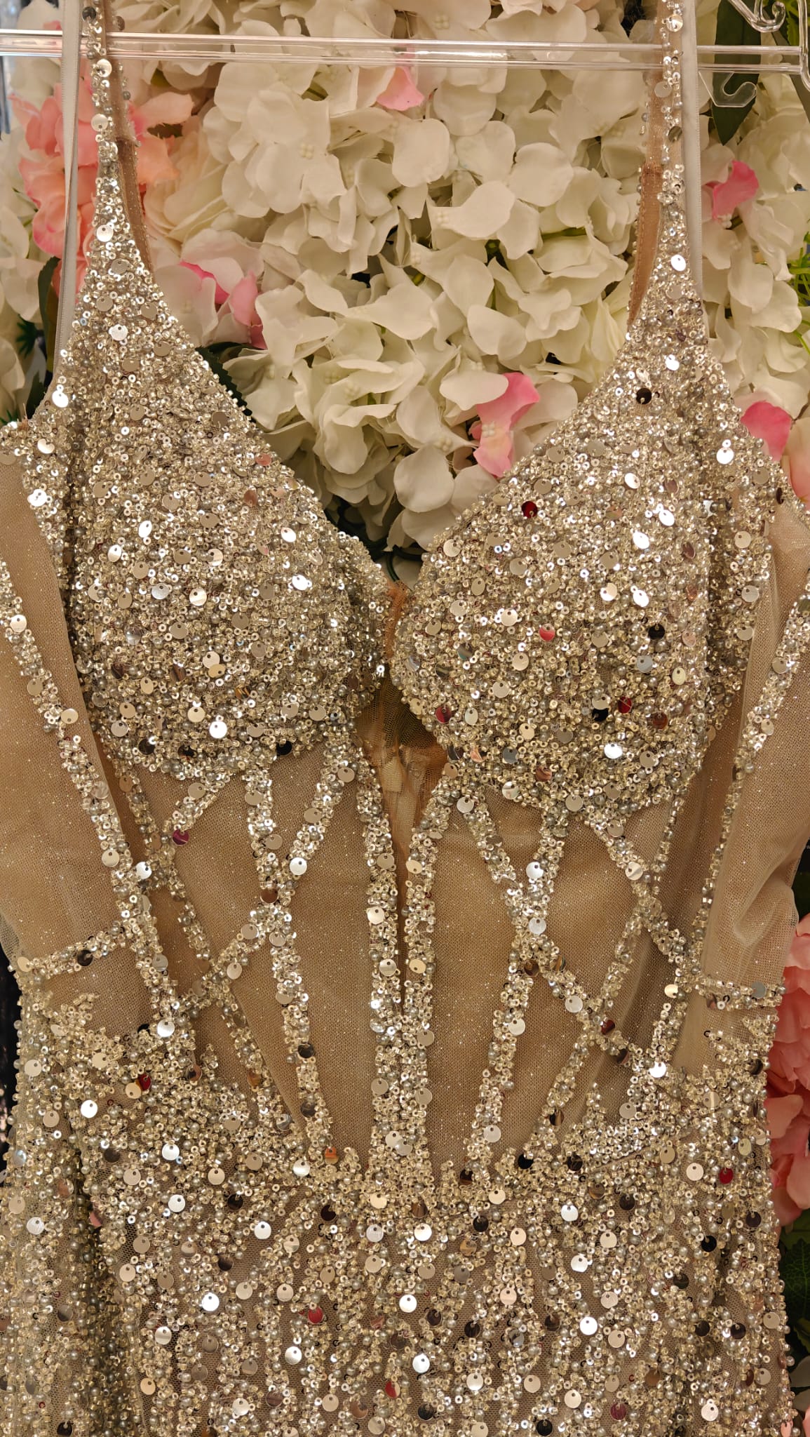 Embellished Silver Slit Gown