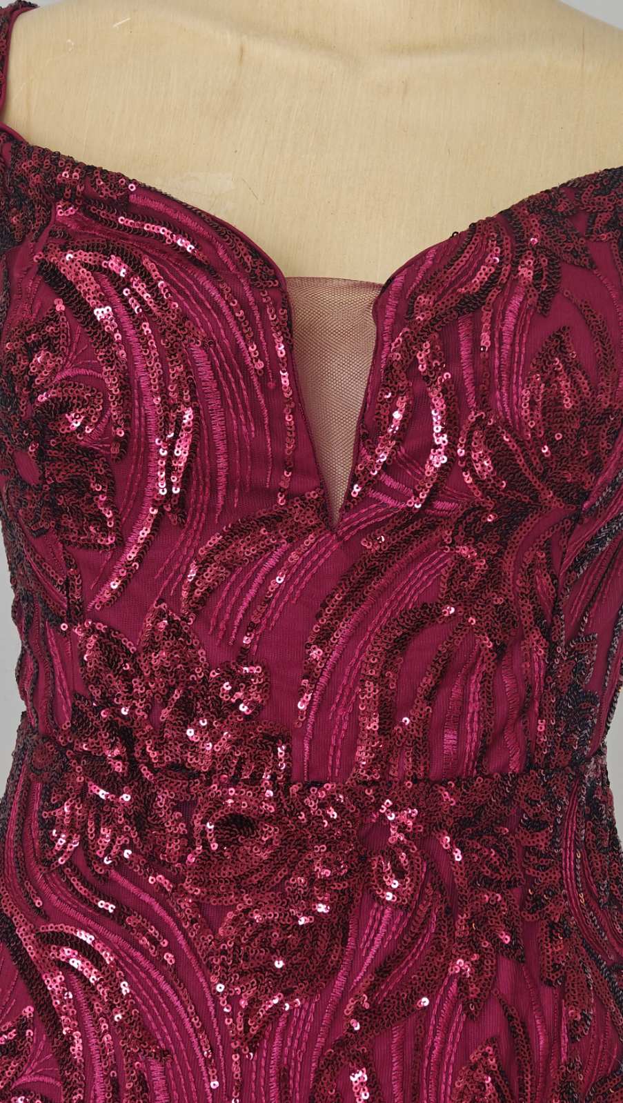 Embellished Deep Red Cap‑Sleeve Gown