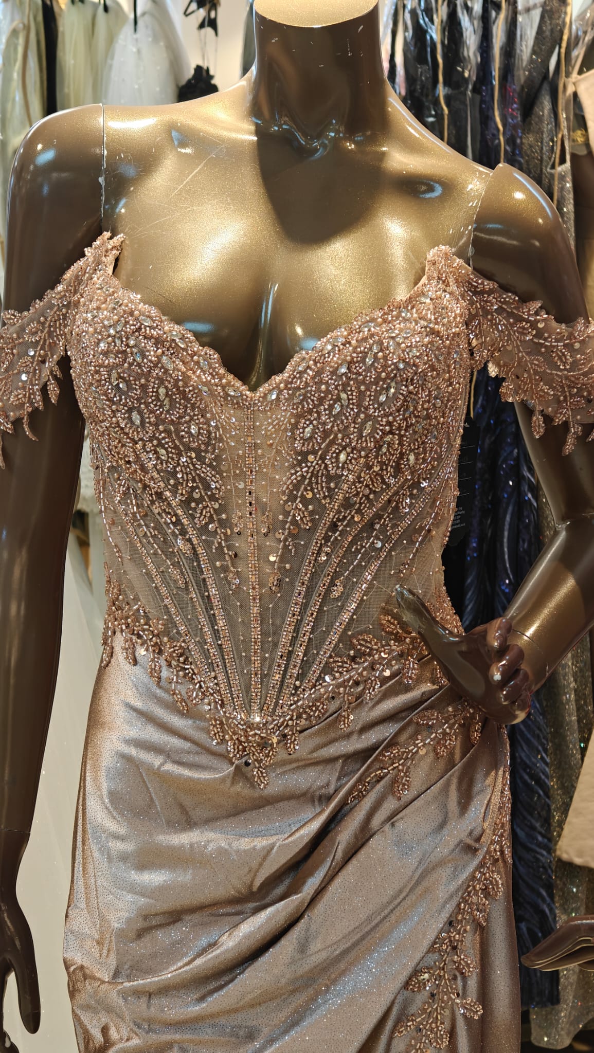 Off‑Shoulder Golden Gown