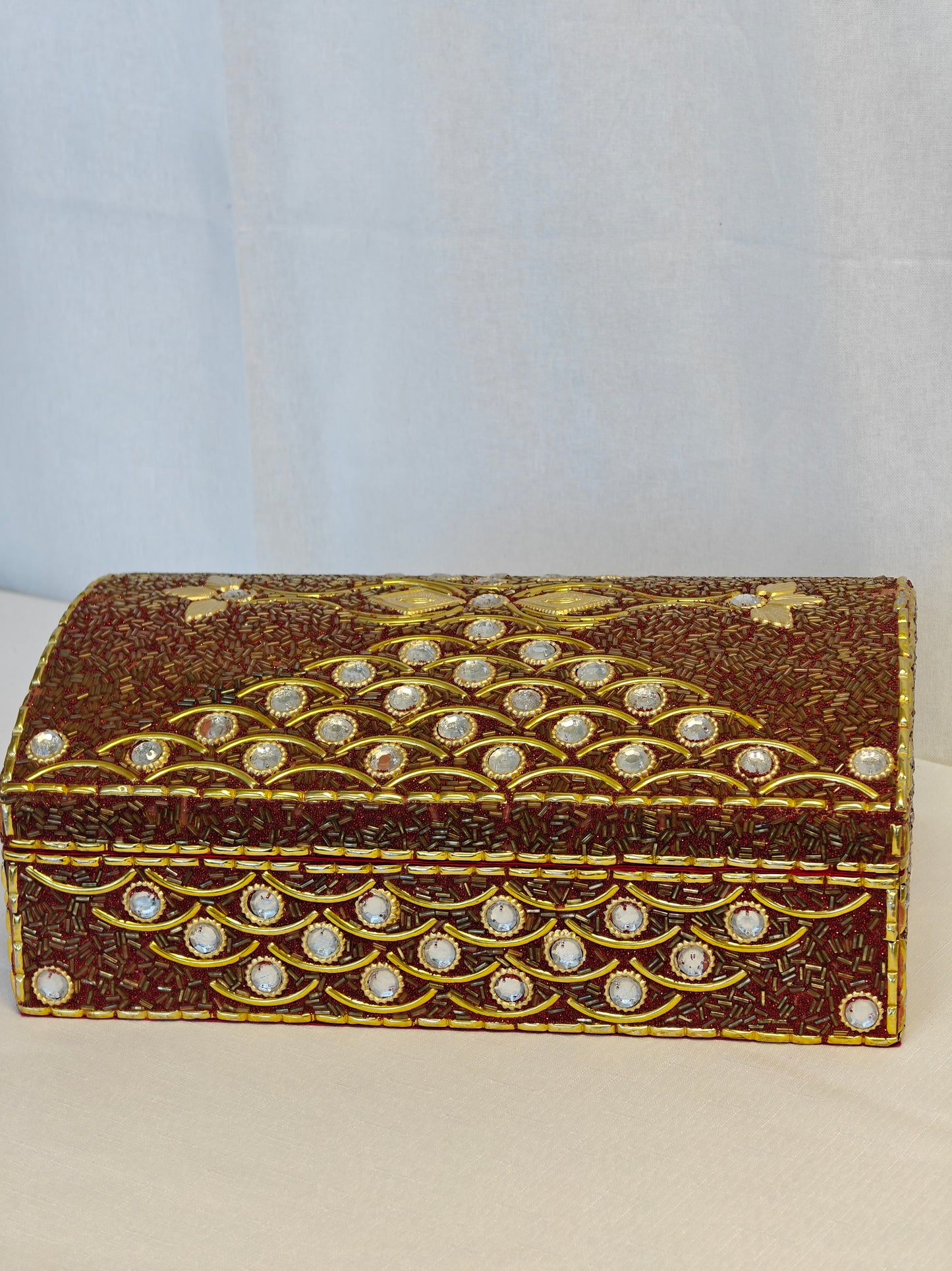 Maroon Scallop Gem Keepsake Box