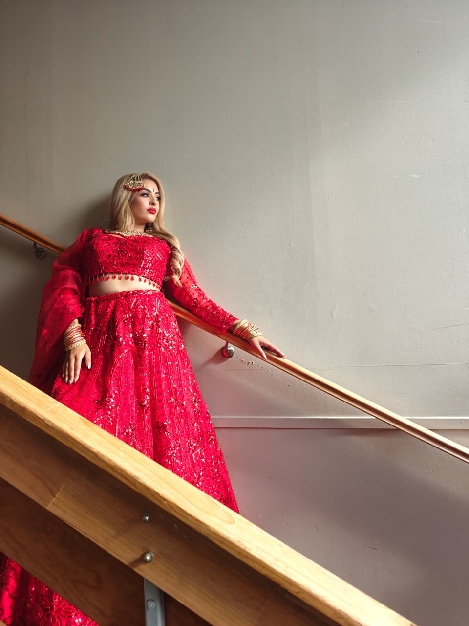 Crimson Sequin Bridal Lehenga Set