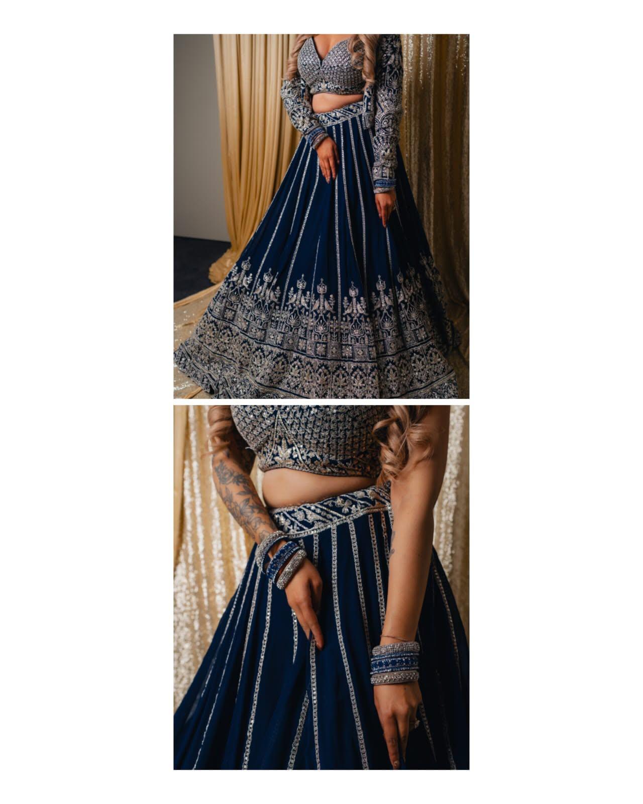 Navy & Silver Embroidered Lehenga Set