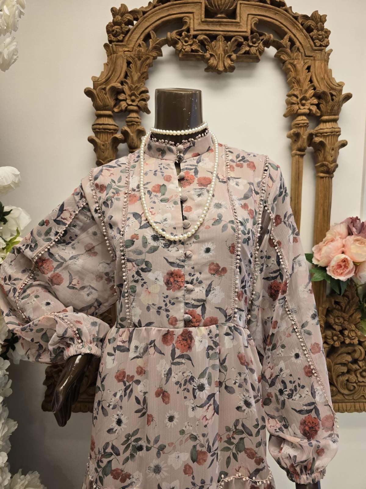 Blush Garden Pearl-Embellished Maxi Dress