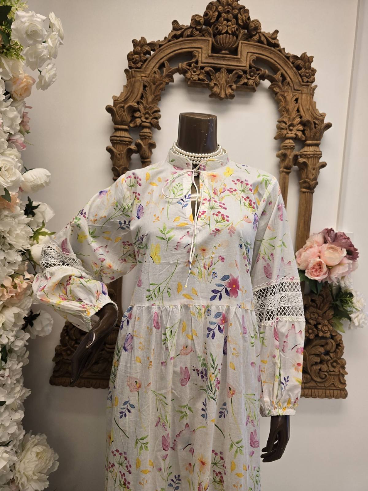 Pastel Bloom Lace-Tiered Maxi Dress