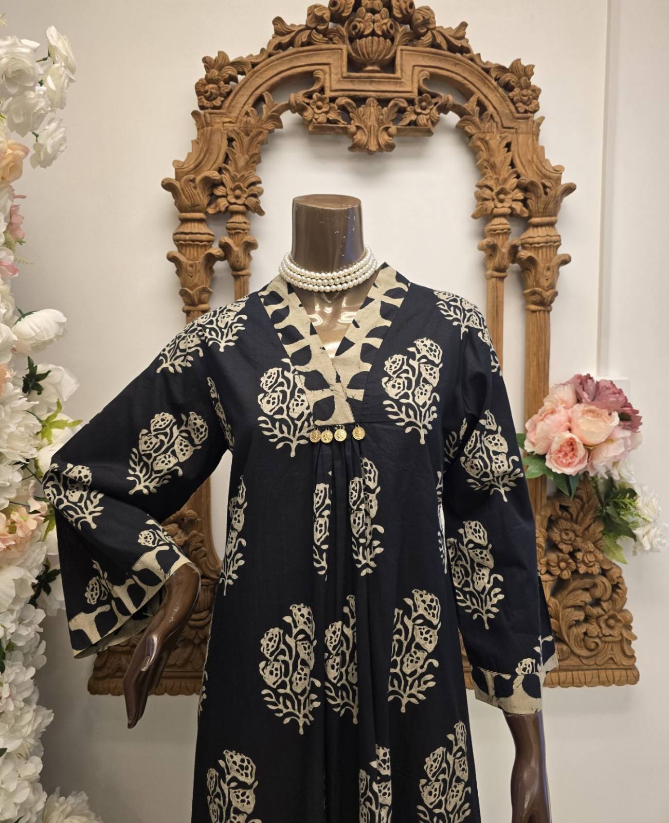 Midnight Bloom Button-Front Maxi Dress