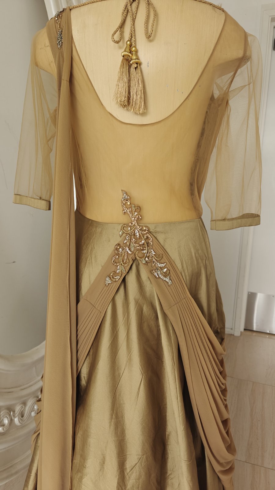Golden Veil Draped Gown