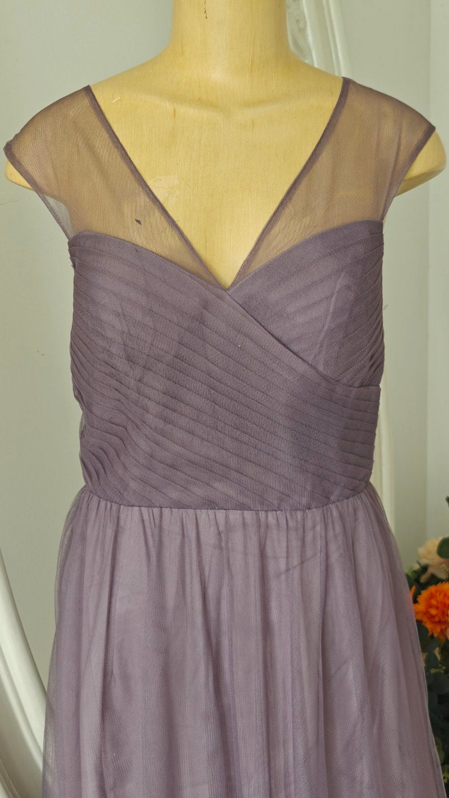 Lavender Sheer V‑Neck Tulle Gown