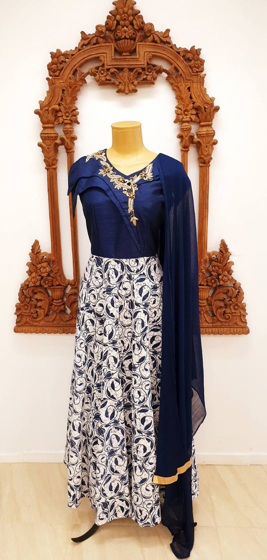 Navy & White Printed Dress