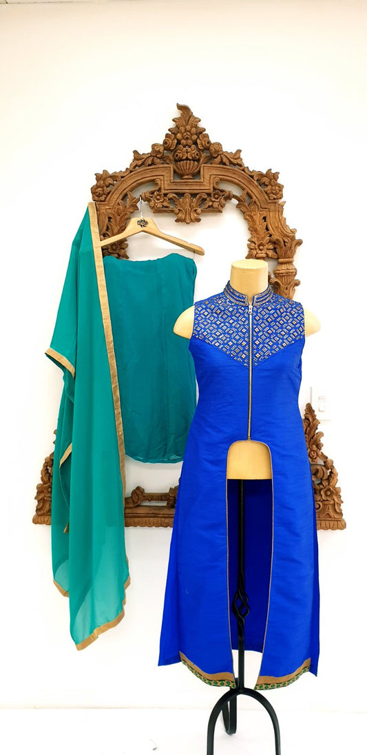 Royal Blue Kameez with Teal Dupatta