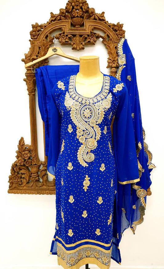 Royal Blue Stoonework Kameez