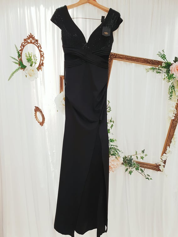 Black Satin Evening Gown