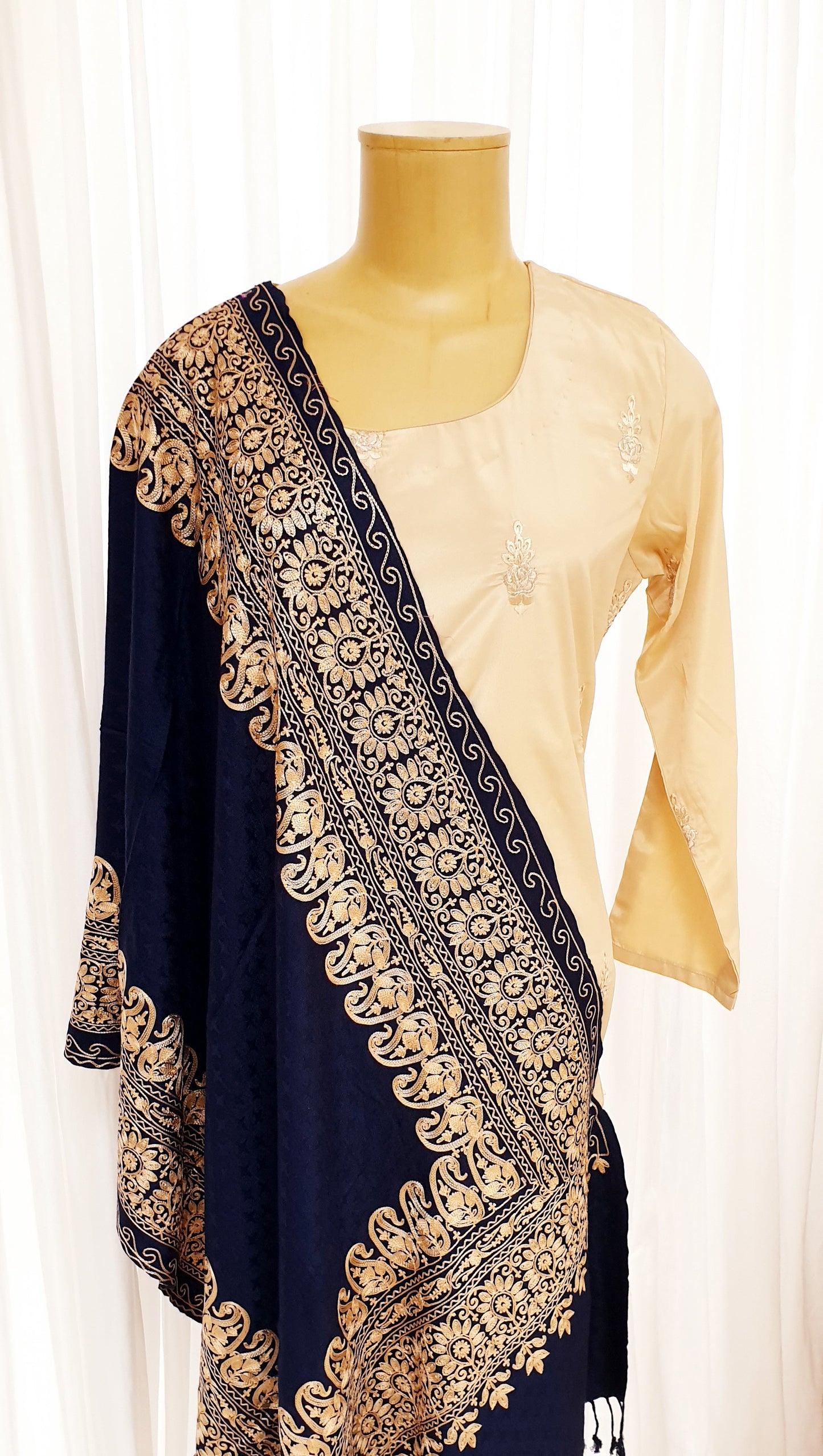 Navy Embroidered Winter Shawl