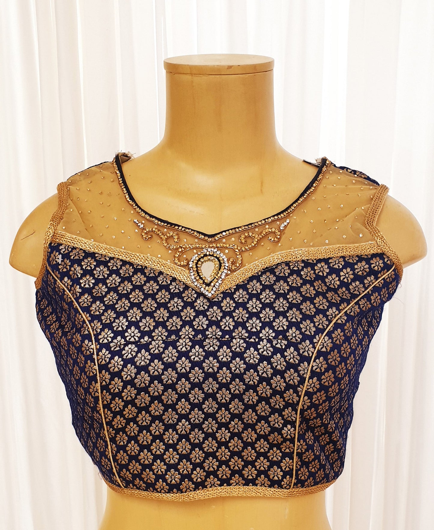 Navy Brocade Blouse