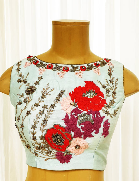 Powder Blue Embroidered Blouse