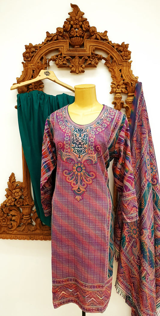 Purple & Teal Peshmina Kameez