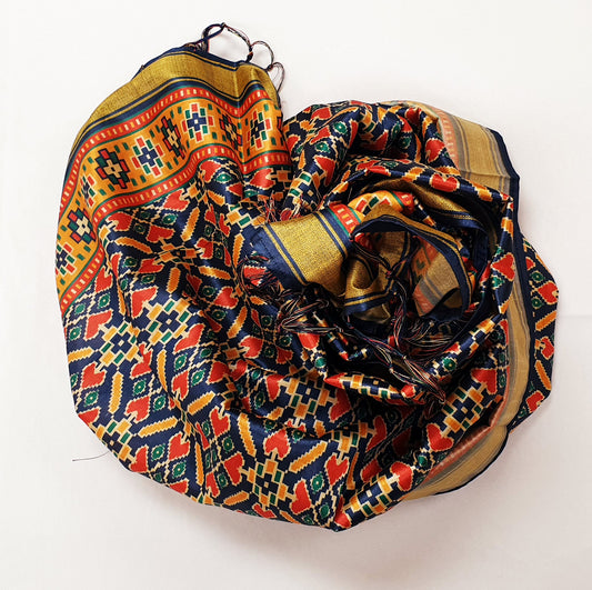 Navy & Gold Printed Dupatta