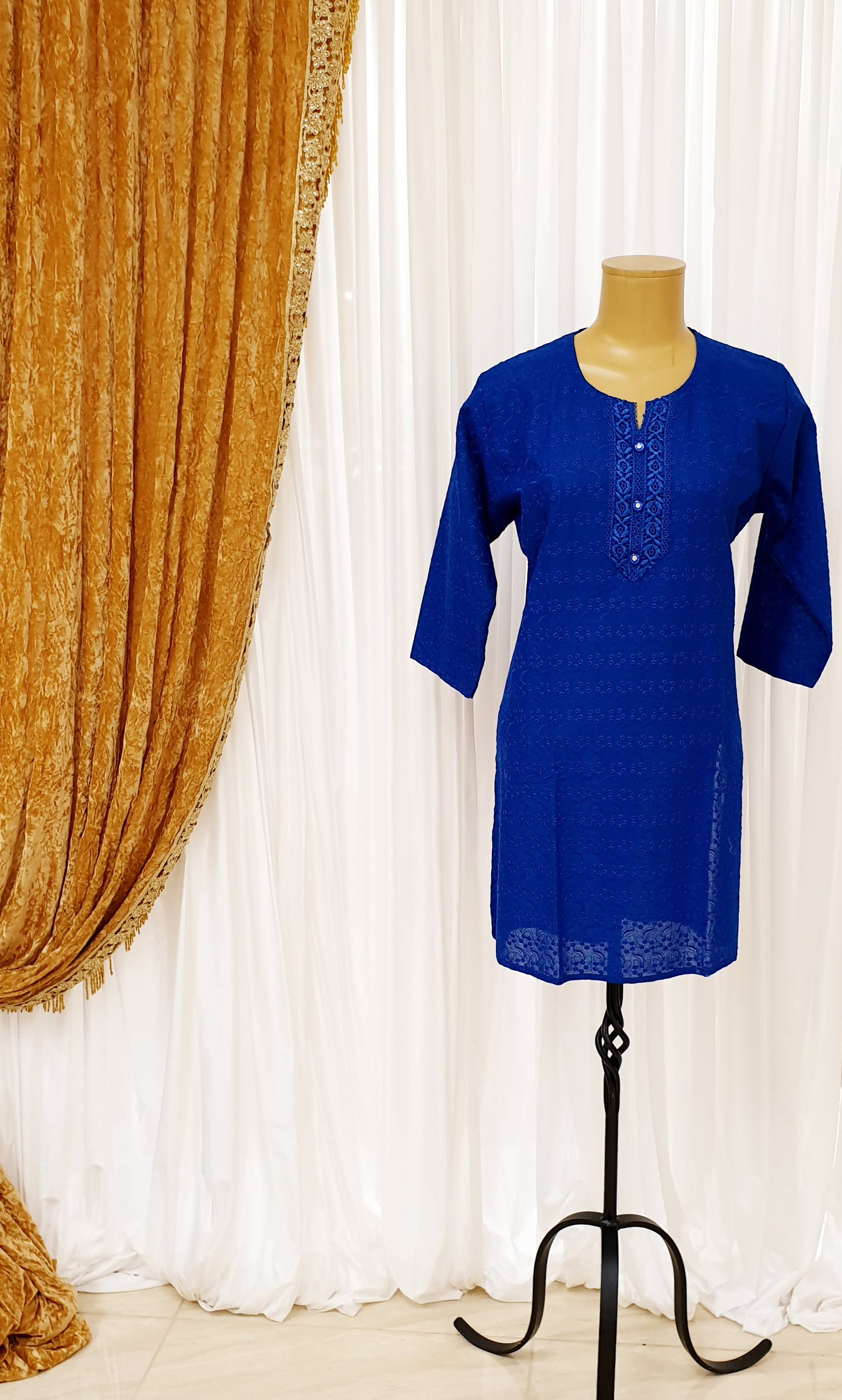 Chikankari Royal Blue Cotton Kurti