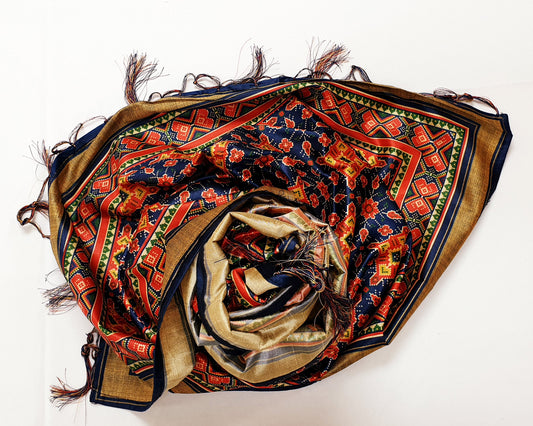 Navy & Red Printed Dupatta