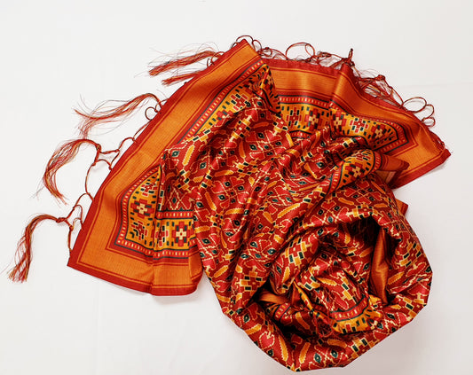 Orange & Red Printed Dupatta