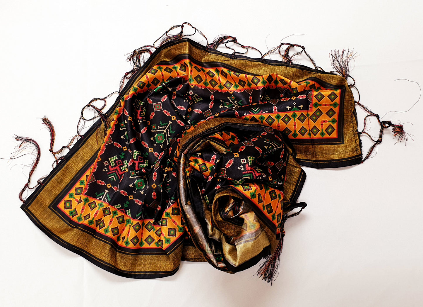 Navy & Yellow Printed Dupatta