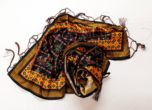 Navy & Yellow Printed Dupatta