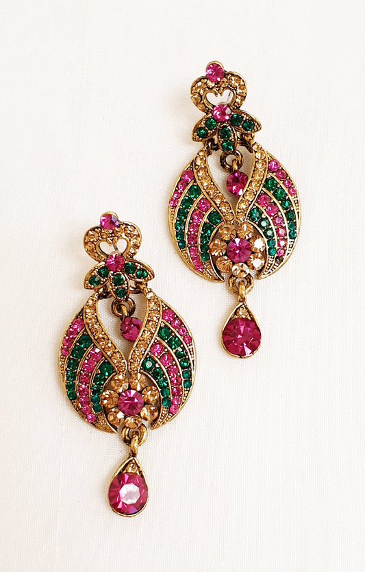 Pink & Green Stonework Earrings