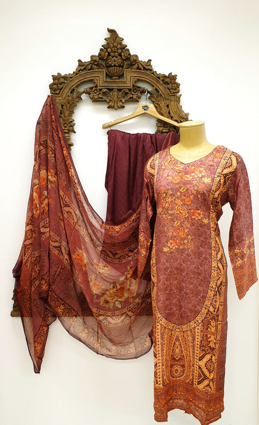 Magenta & Cream Printed Kameez