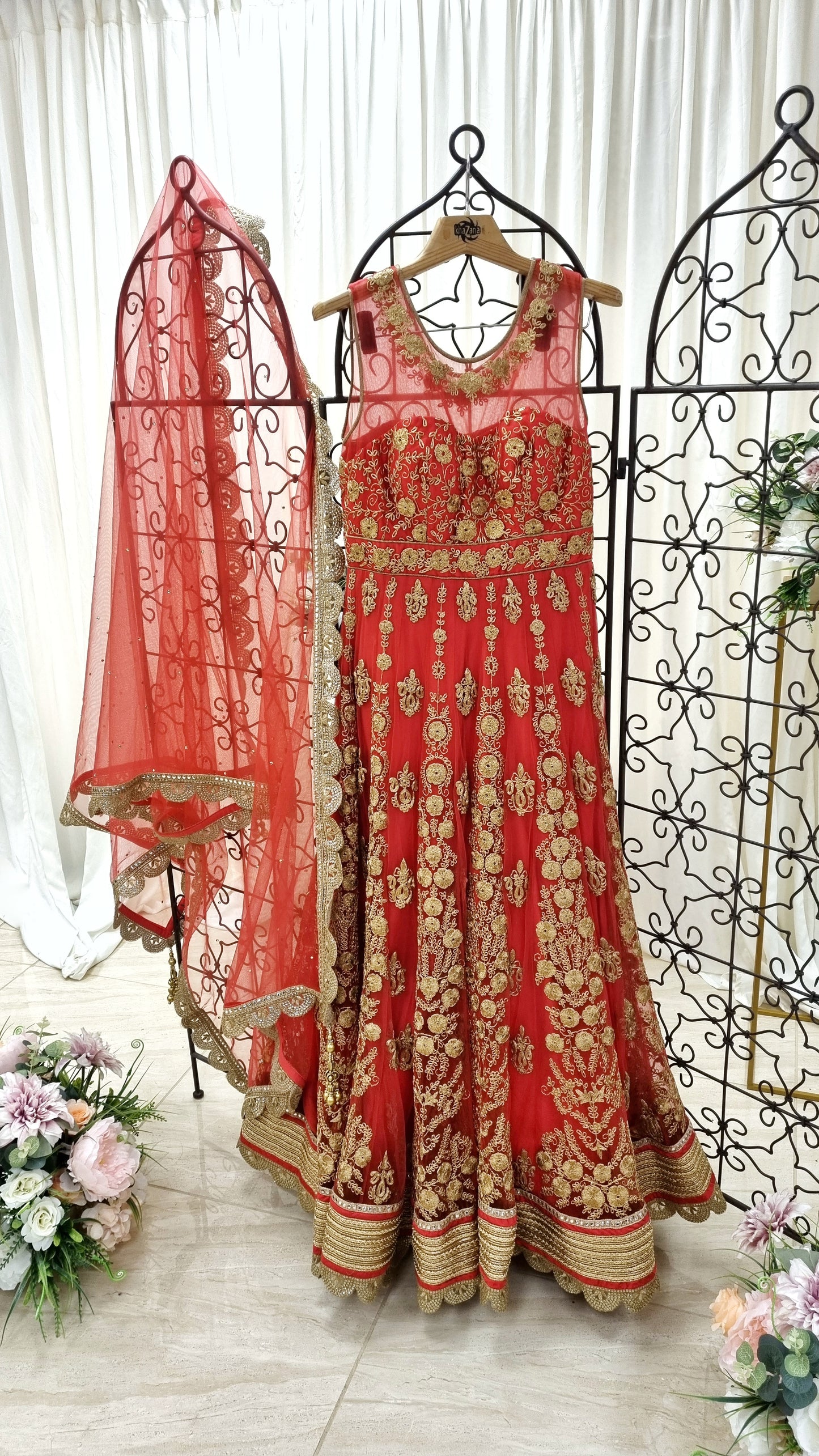 Heavy red and gold gown