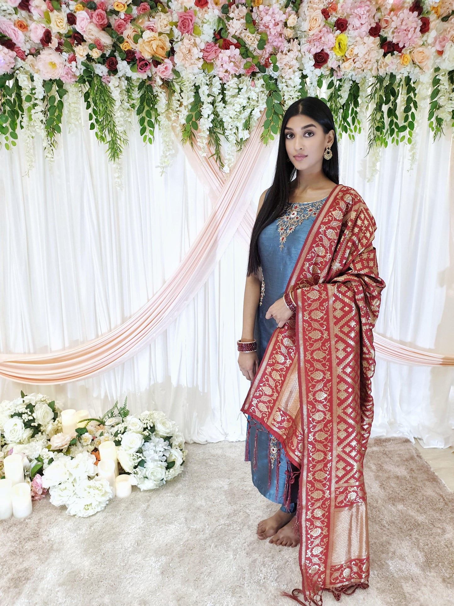Ocean Blue Silk Straight Kameez