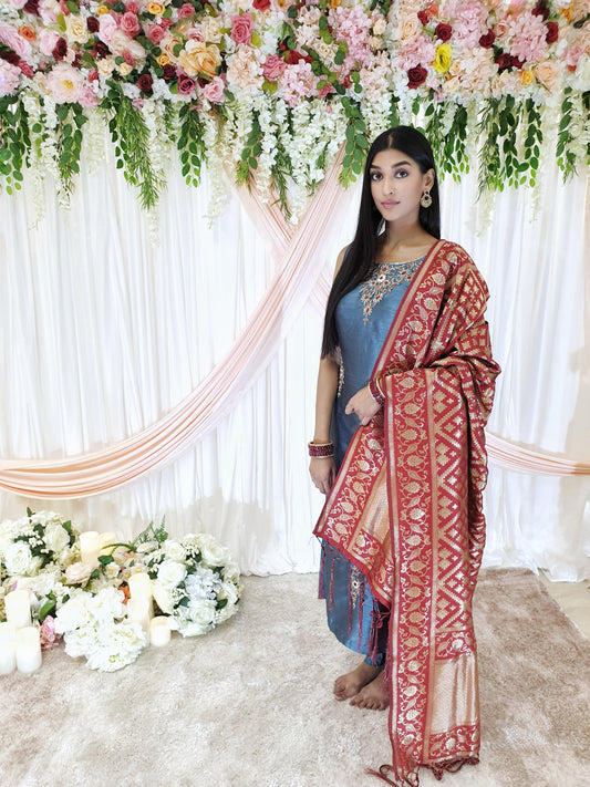Ocean Blue Silk Straight Kameez