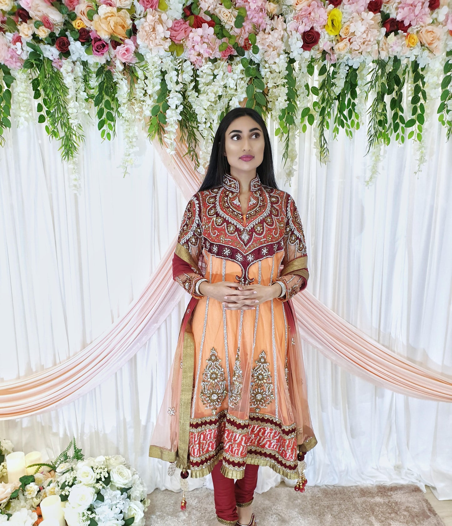 Peach & Maroon Stonework Anarkali