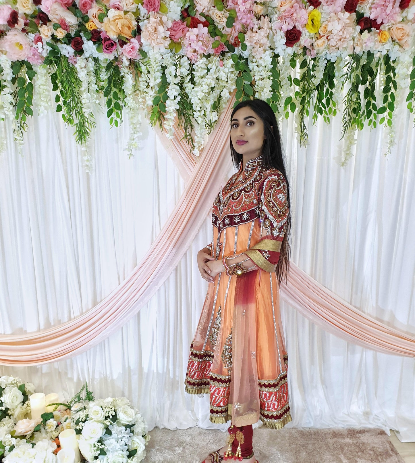 Peach & Maroon Stonework Anarkali