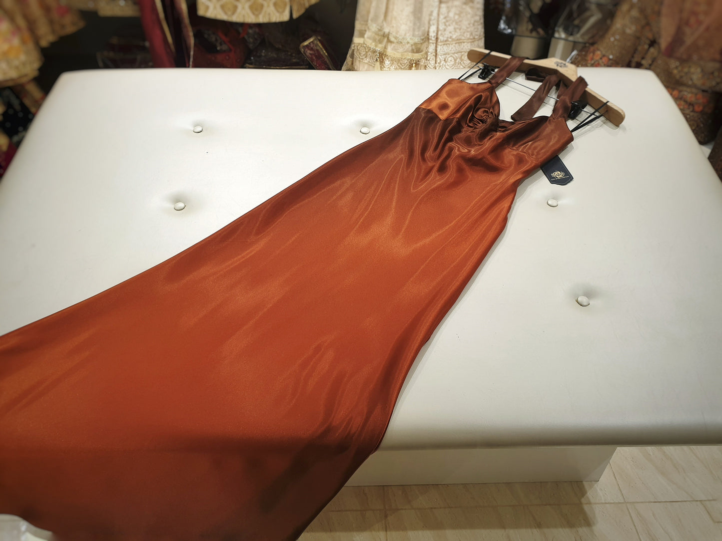 Satin bronze evening dress