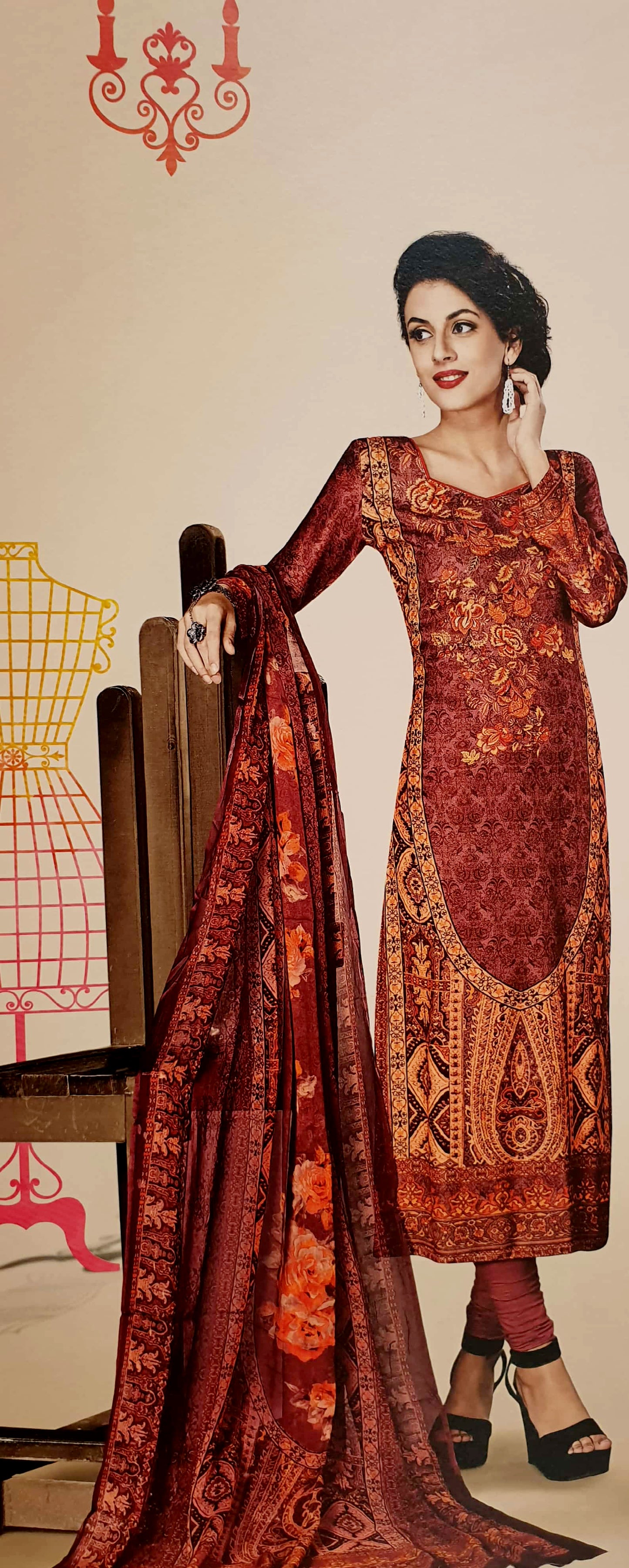 Magenta & Cream Printed Kameez