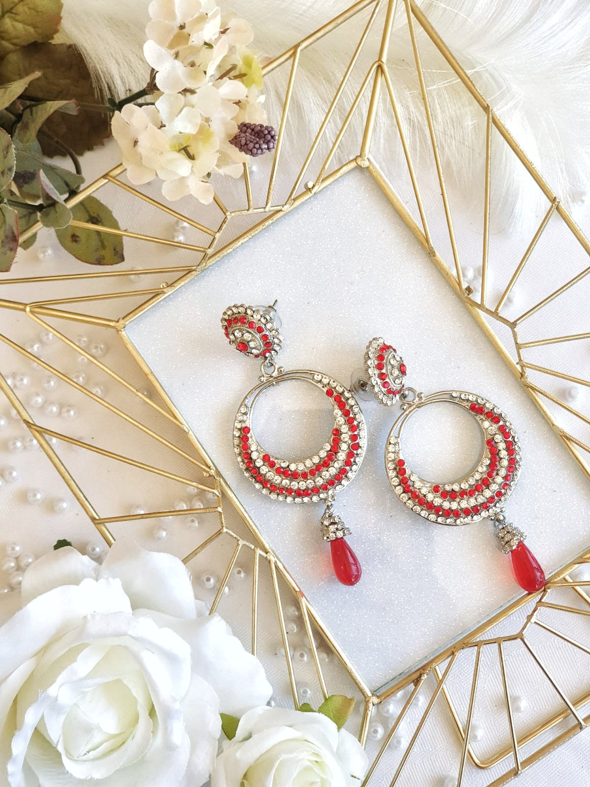 Red & Silver Crystal Earrings