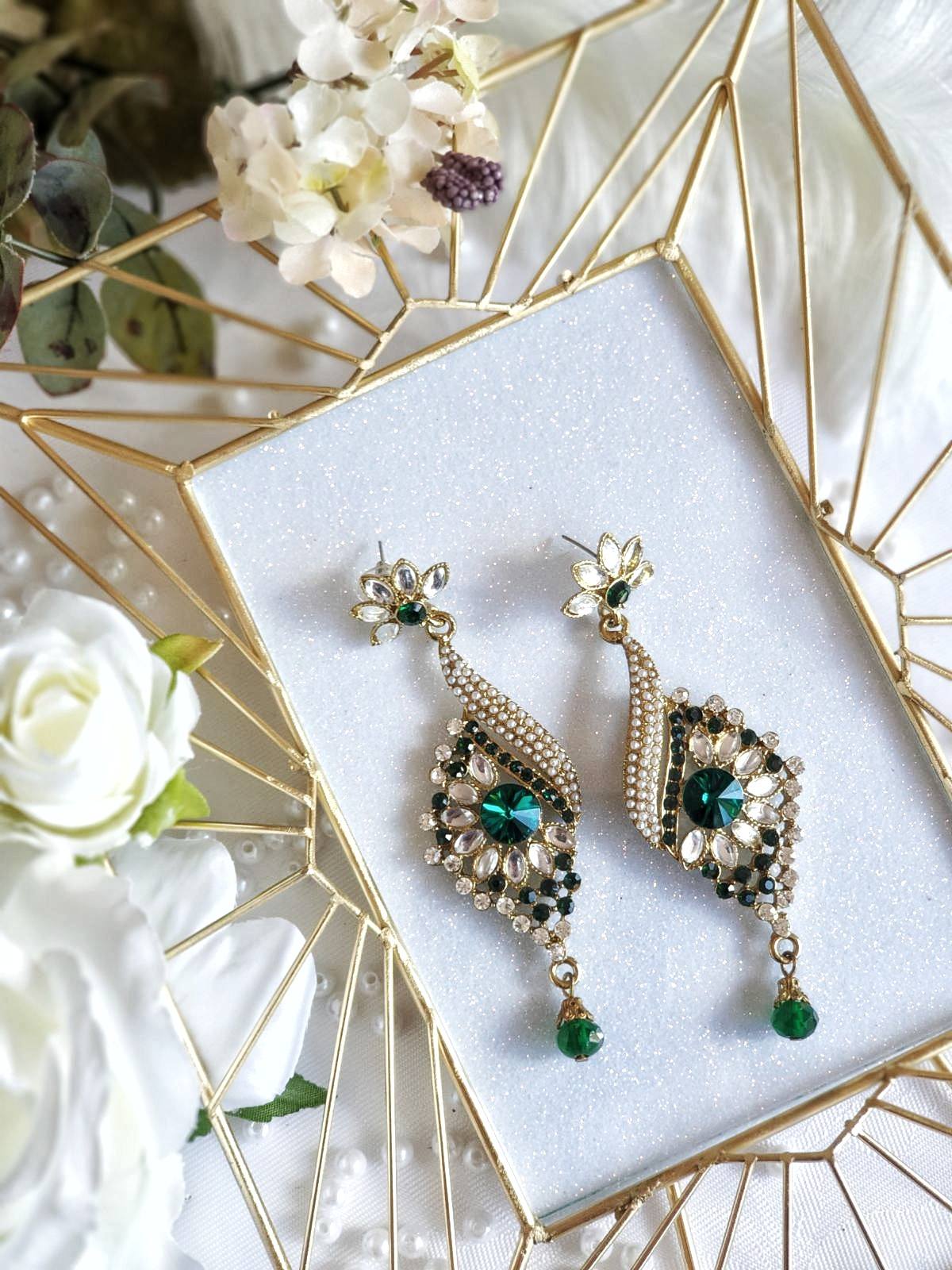 Emerald & Gold Stonework Earrings