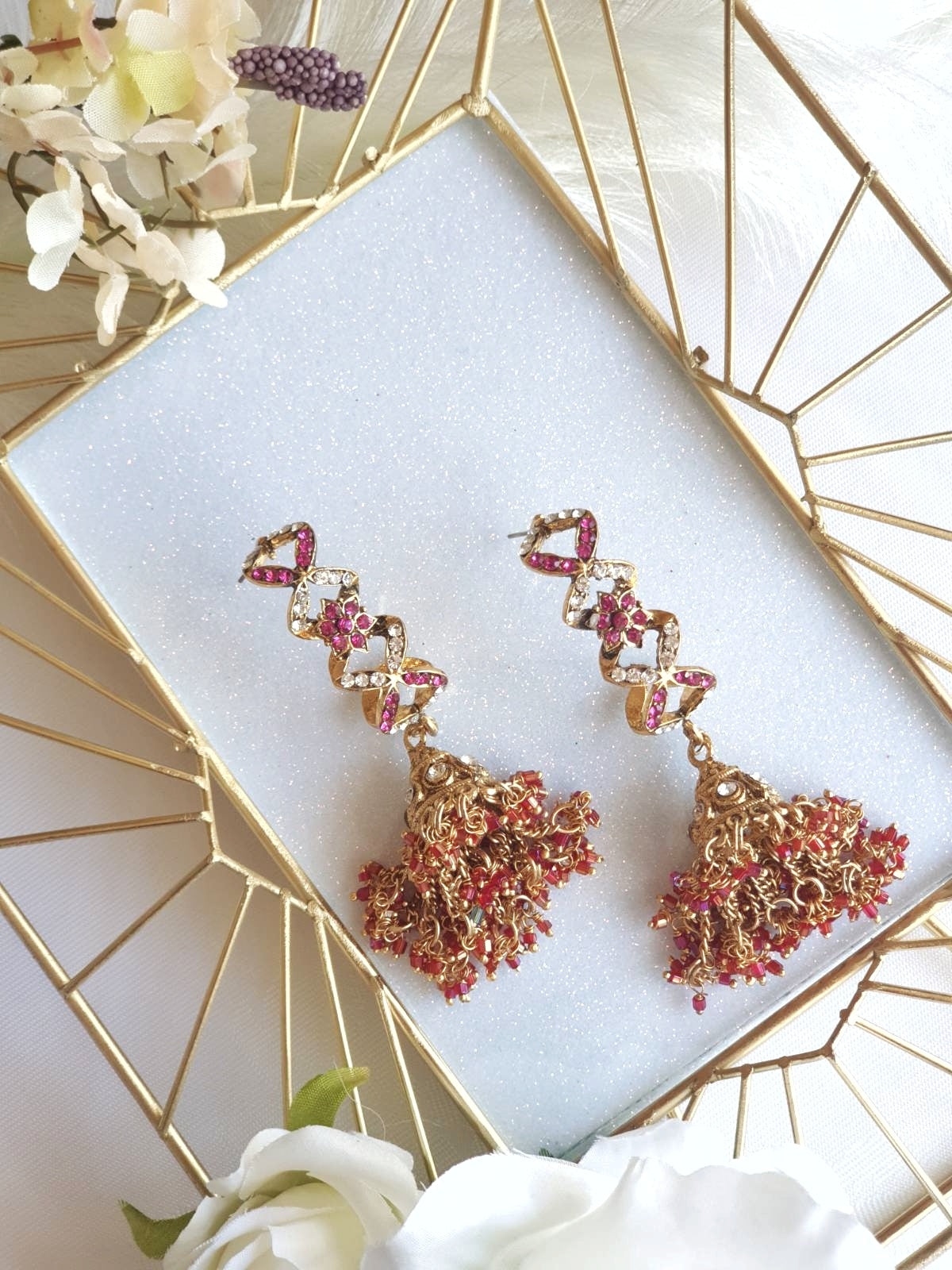 Pink & Gold Pearl Jhumkas