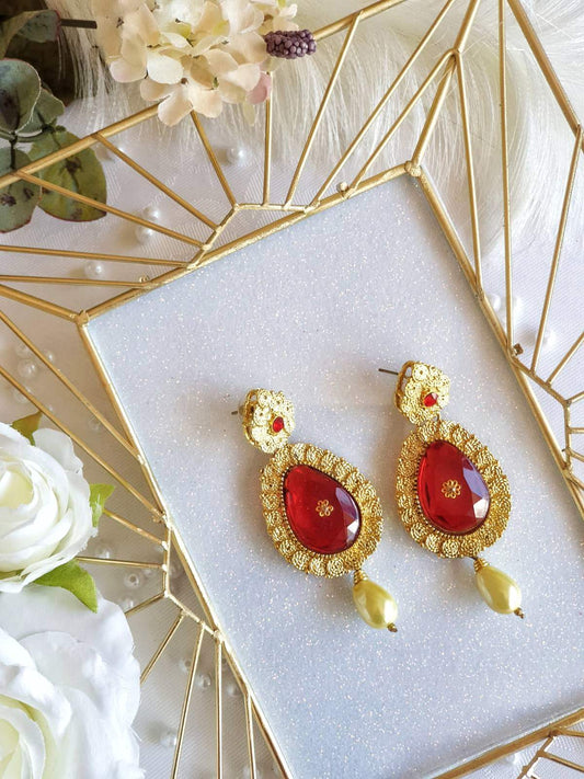 Red & Gold Stonework Earrings