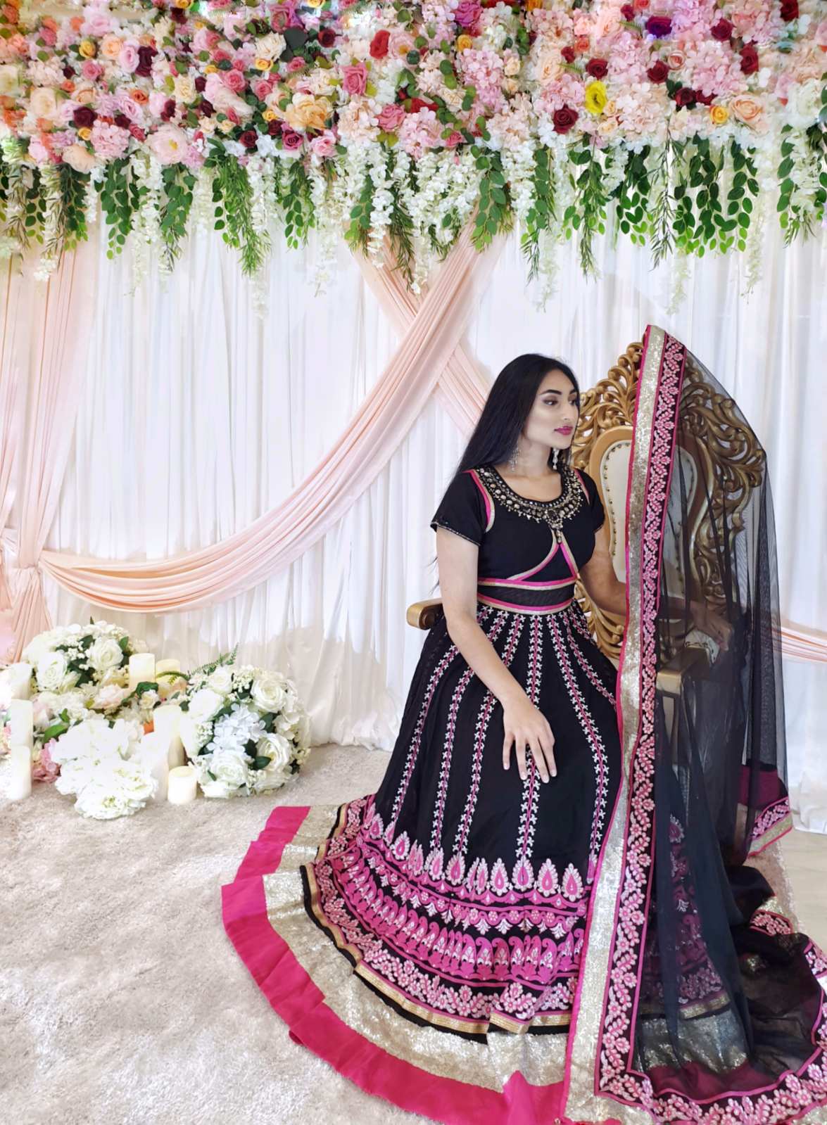 Black & Pink Embroidered Gown