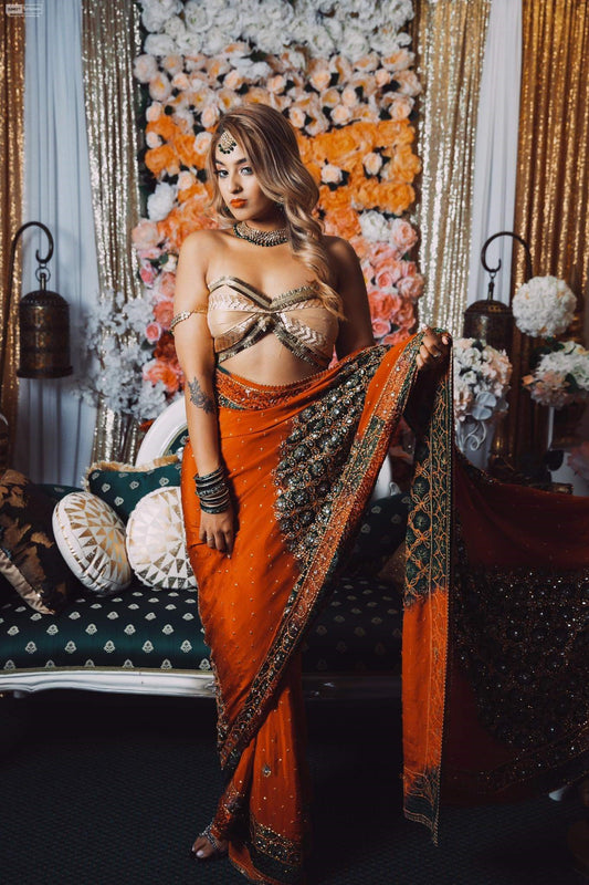 Orange & Dark Green Saree