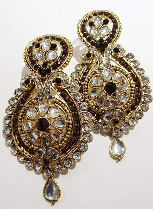 Purple Kundan Stonework Earrings