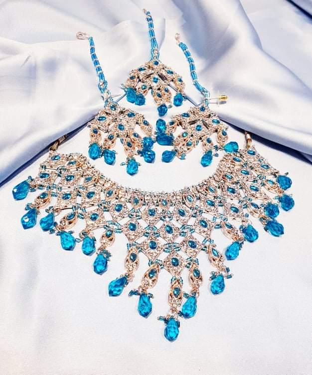 Blue & White-gold Beaded Set