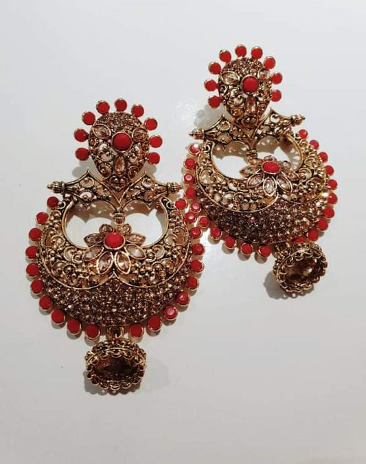 Red Stonework Earrings