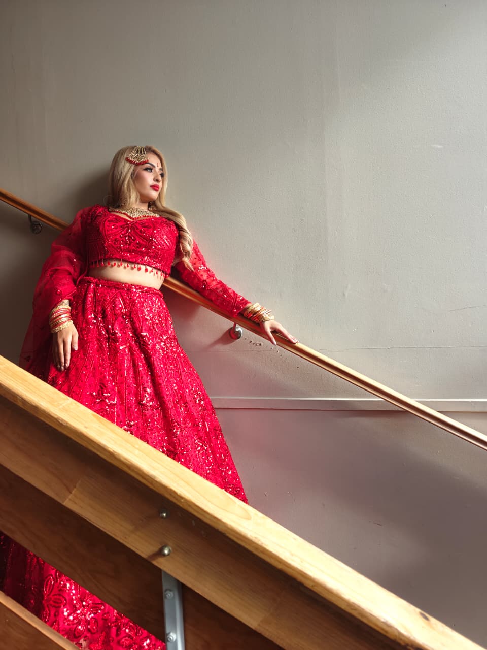 Crimson Sequin Bridal Lehenga Set
