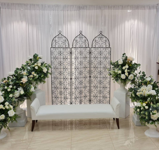 Ivory Arch Floral Bench Setup (with 3 meter Backdrop & Riggs)