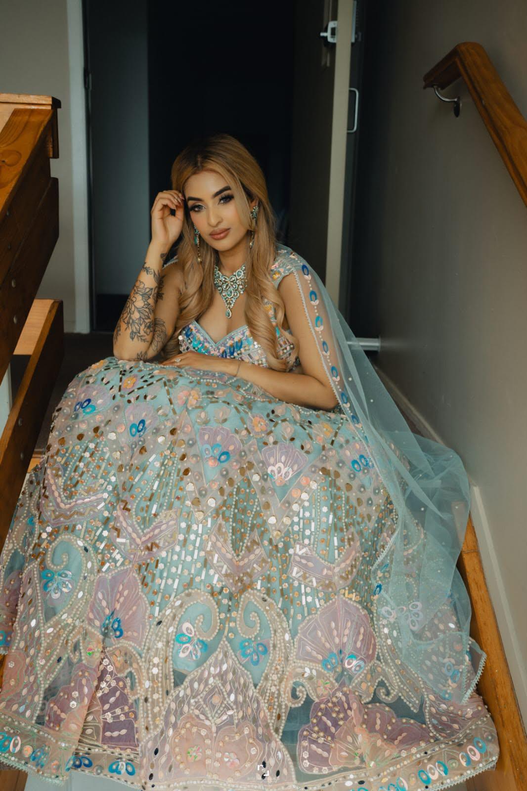 Aqua Mirror‑Work Lehenga Set