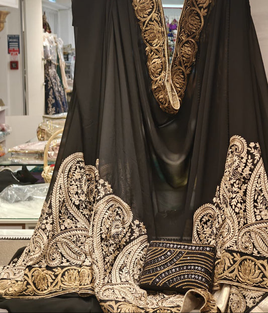 Black & Gold Embroidered Saree
