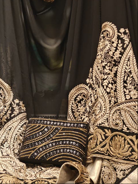 Black & Gold Embroidered Saree
