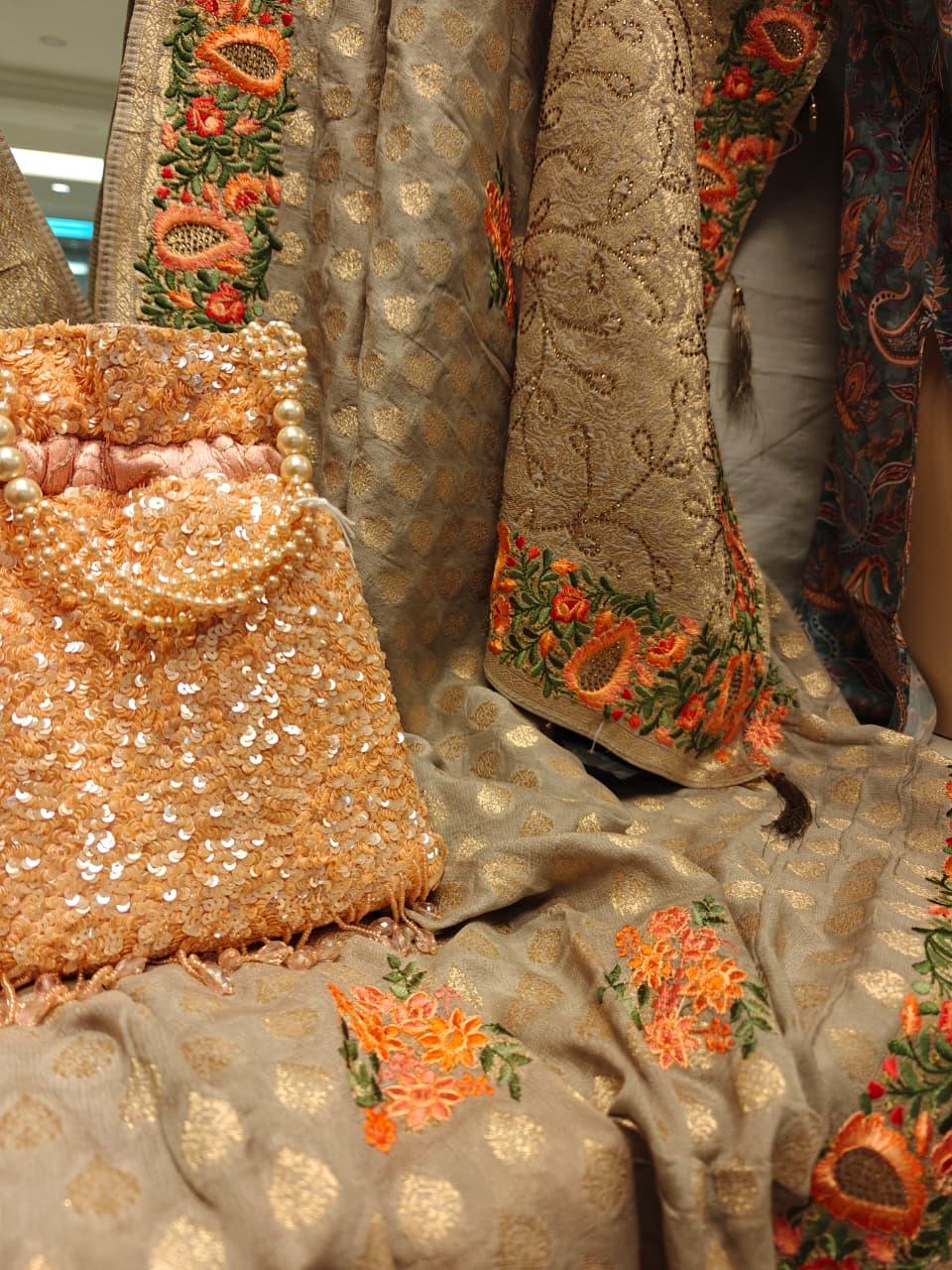 Brown & Tangerine Embroidered Saree