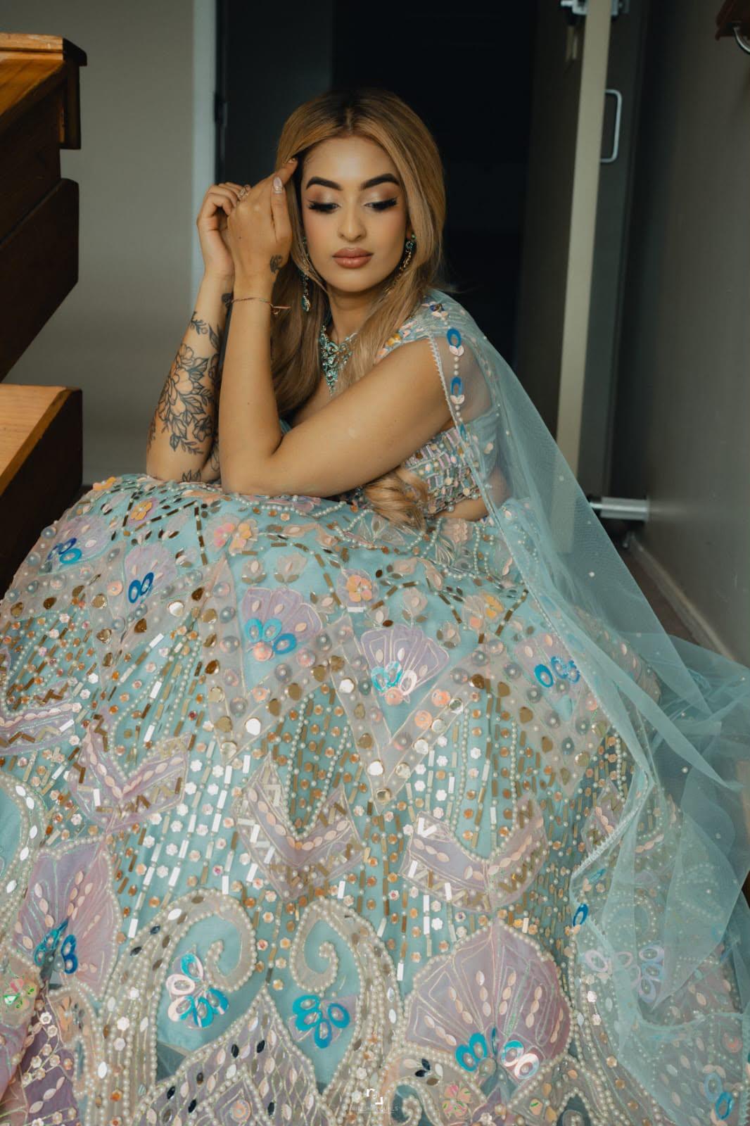 Aqua Mirror‑Work Lehenga Set
